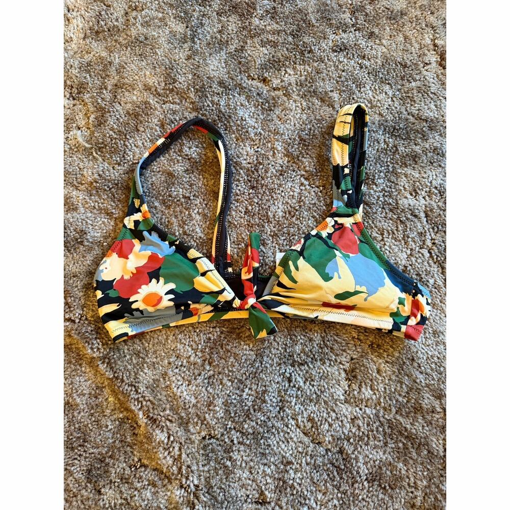 Madewell Second Wave Tie-Front Bikini Top in Painted Garden Floral Vacation